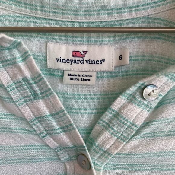 Vineyard Vines 100% Linen Tonal Stripe Popover Top, Size 6 - Picture 3 of 5